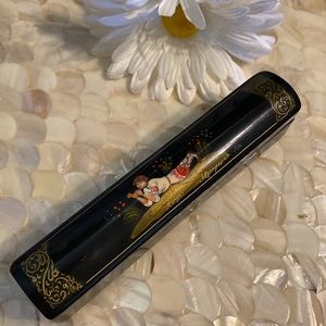 Antique Russian Troika Hand-Painted Lacquered Hinged Pen Box,